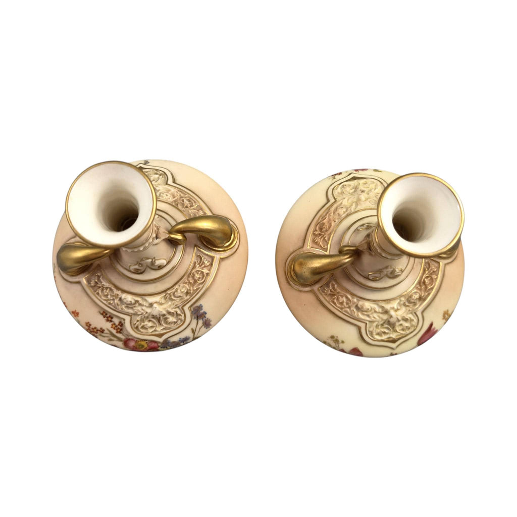 Royal Worcester dolphin handled blush ivory vase pair, Persian Range, 1902–1903