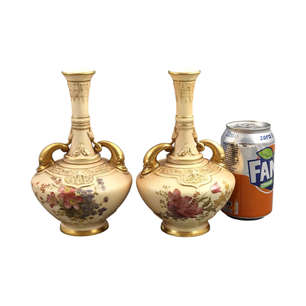 Royal Worcester dolphin handled blush ivory vase pair, Persian Range, 1902–1903
