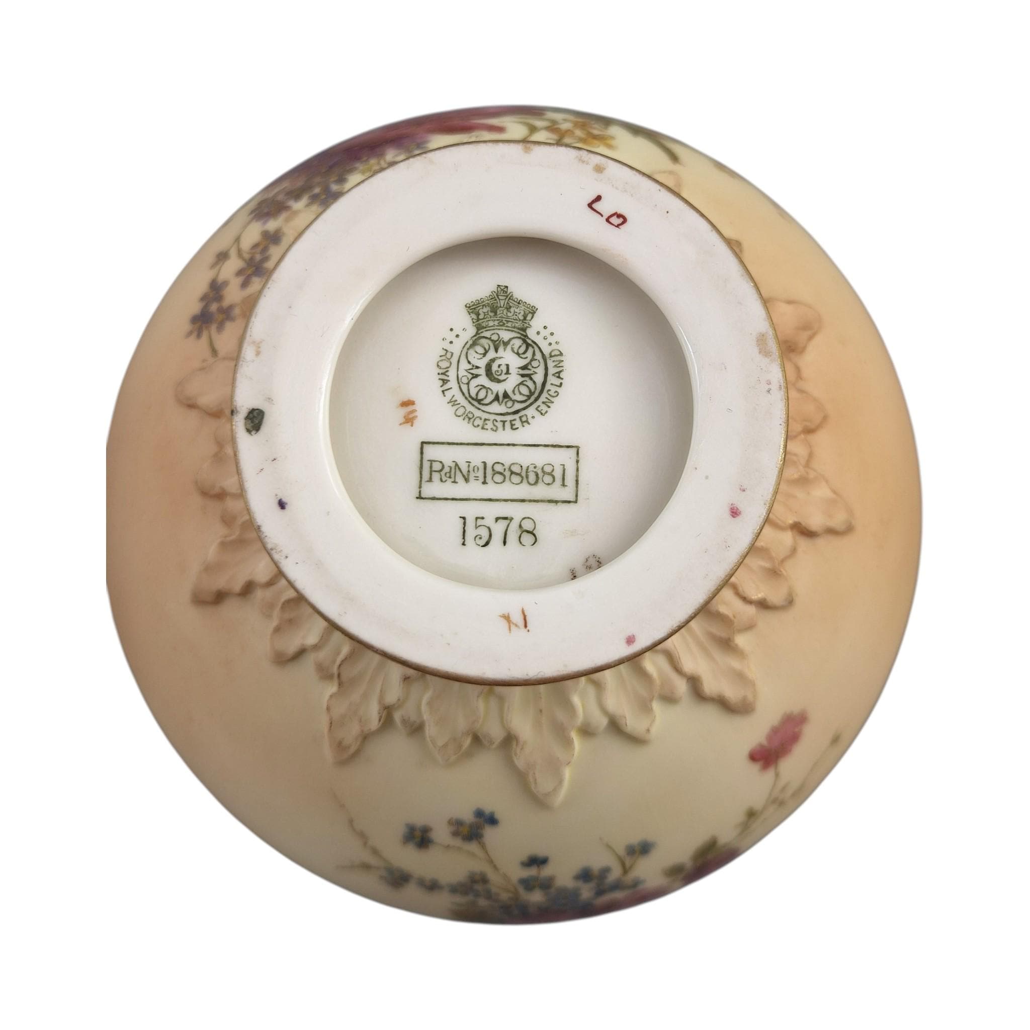 Royal Worcester dolphin handled blush ivory vase pair, Persian Range, 1902–1903