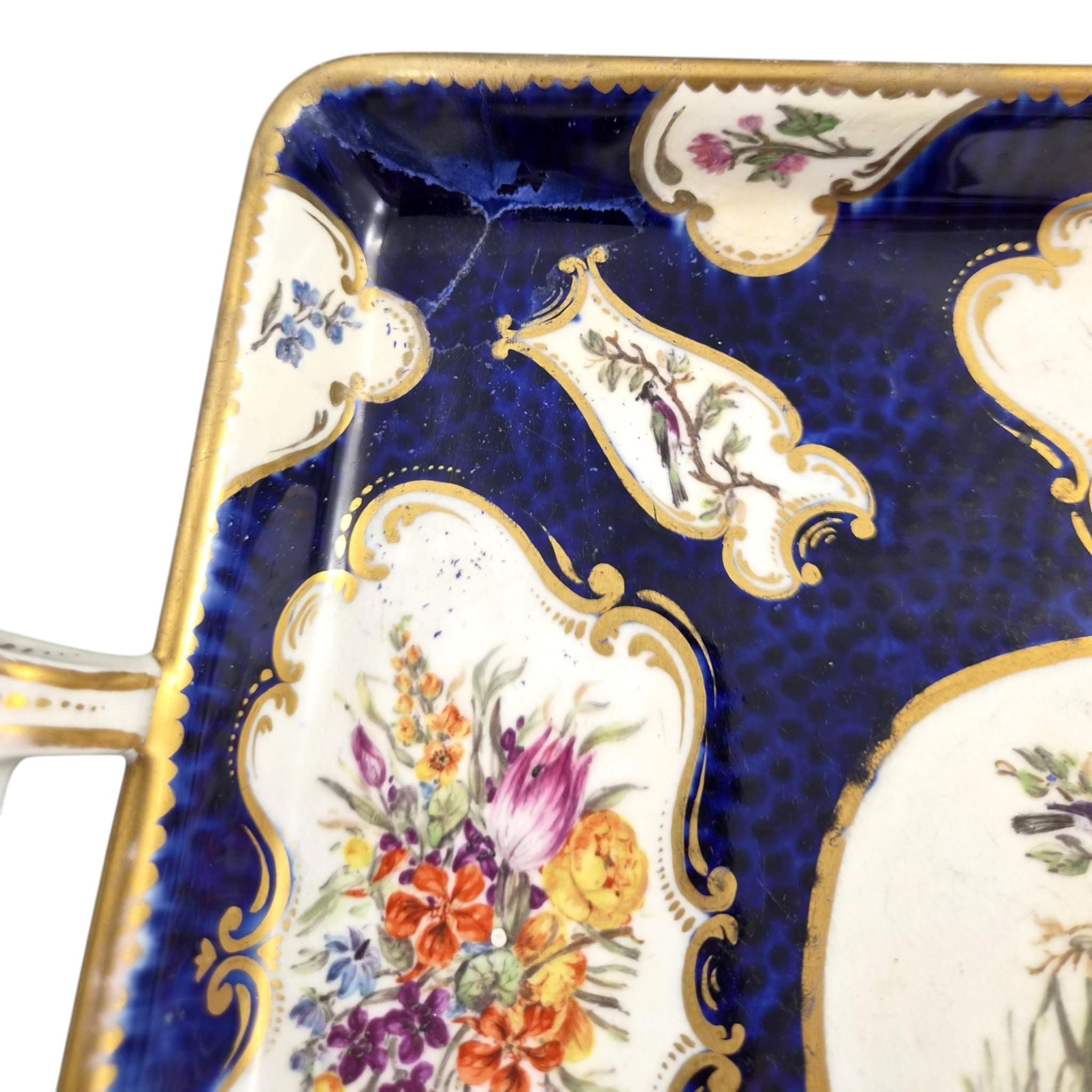 English exotic bird tray in the Worcester & James Giles tradition, cobalt blue, c.1850