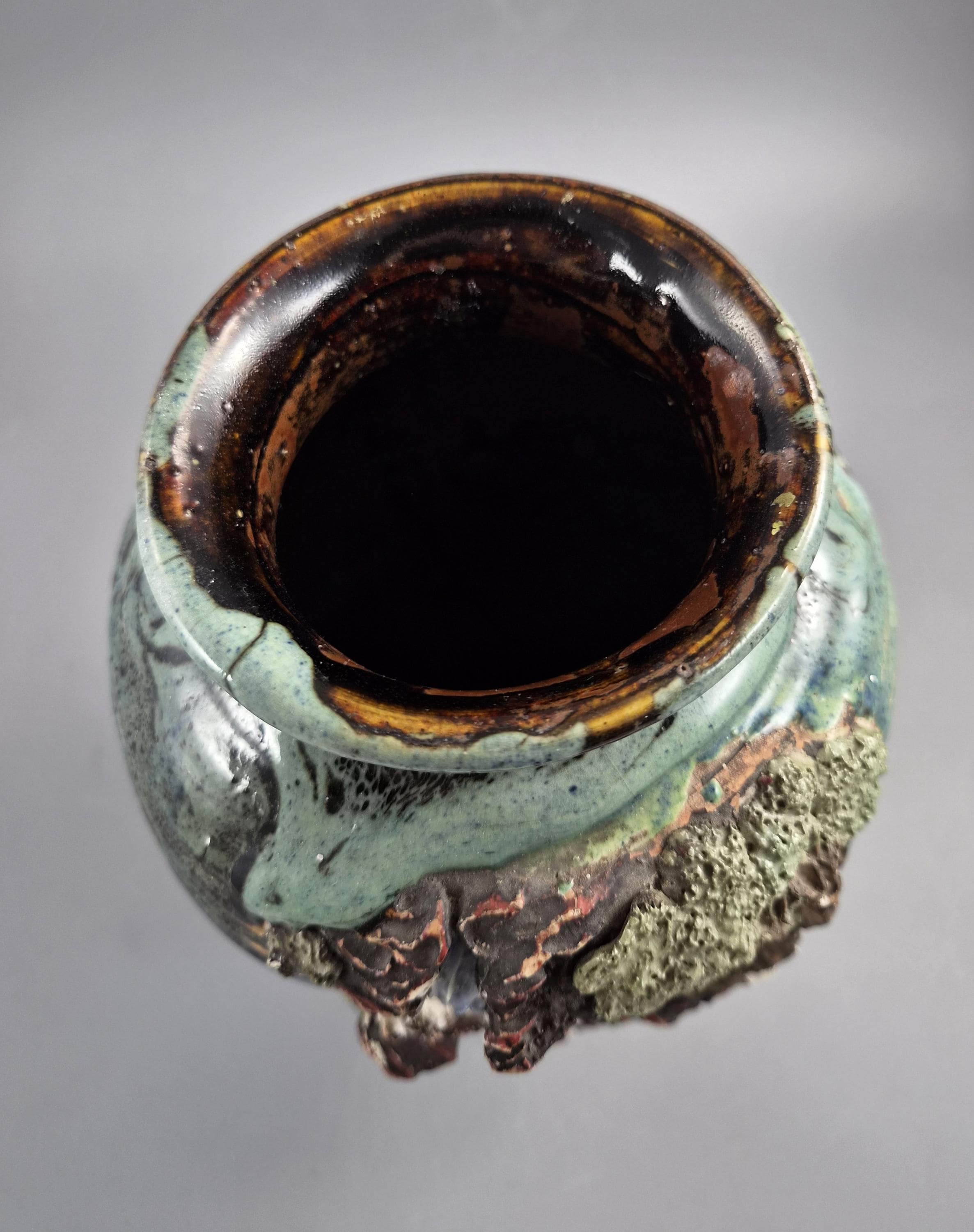 Japanese Sumida Gawa Sculptural Landscape Vase With Stag, Waterfall And Tree, Meiji–taishō