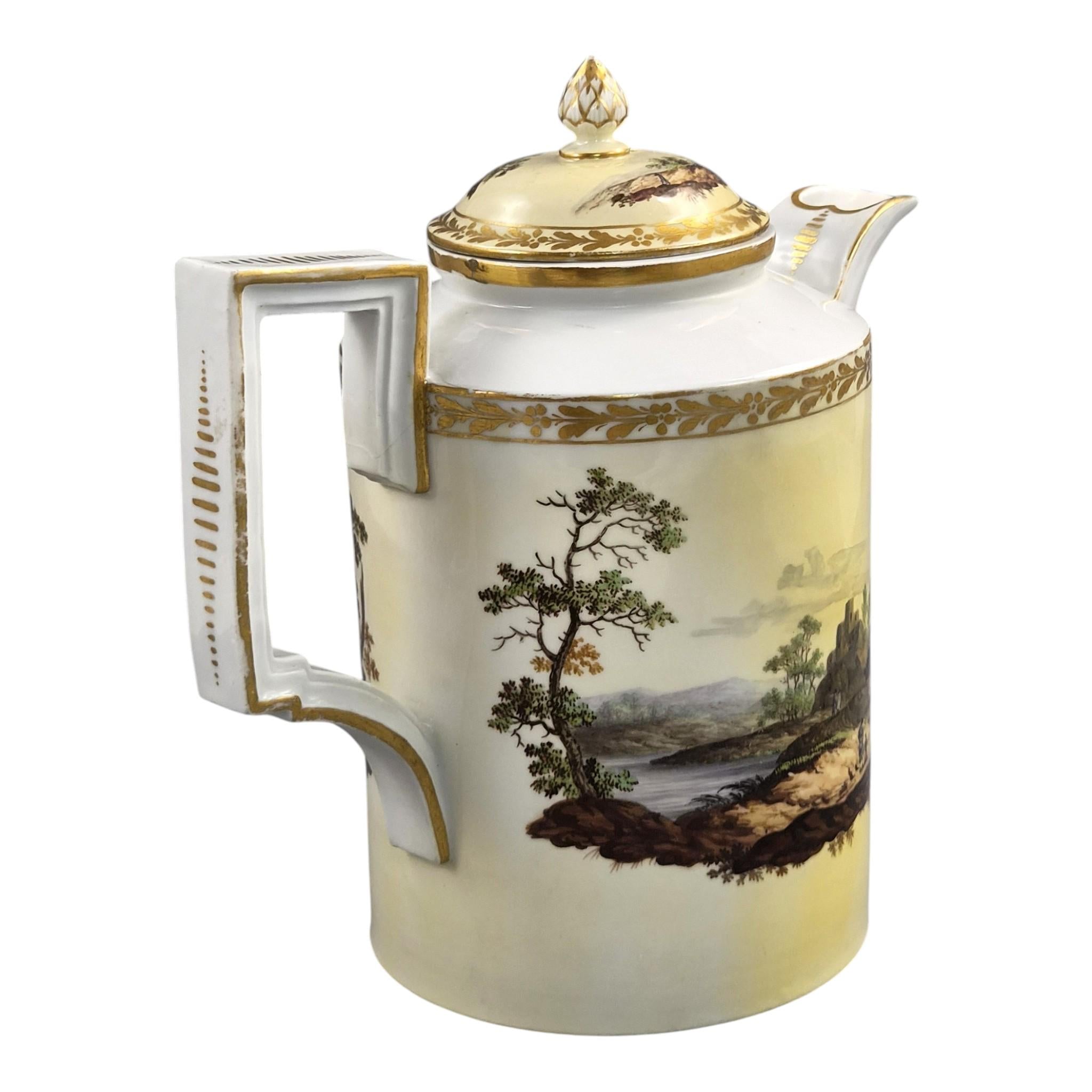 Furstenberg Porcelain Coffee Pot, Neoclassical Landscape Decoration, Germany c.1780-1790