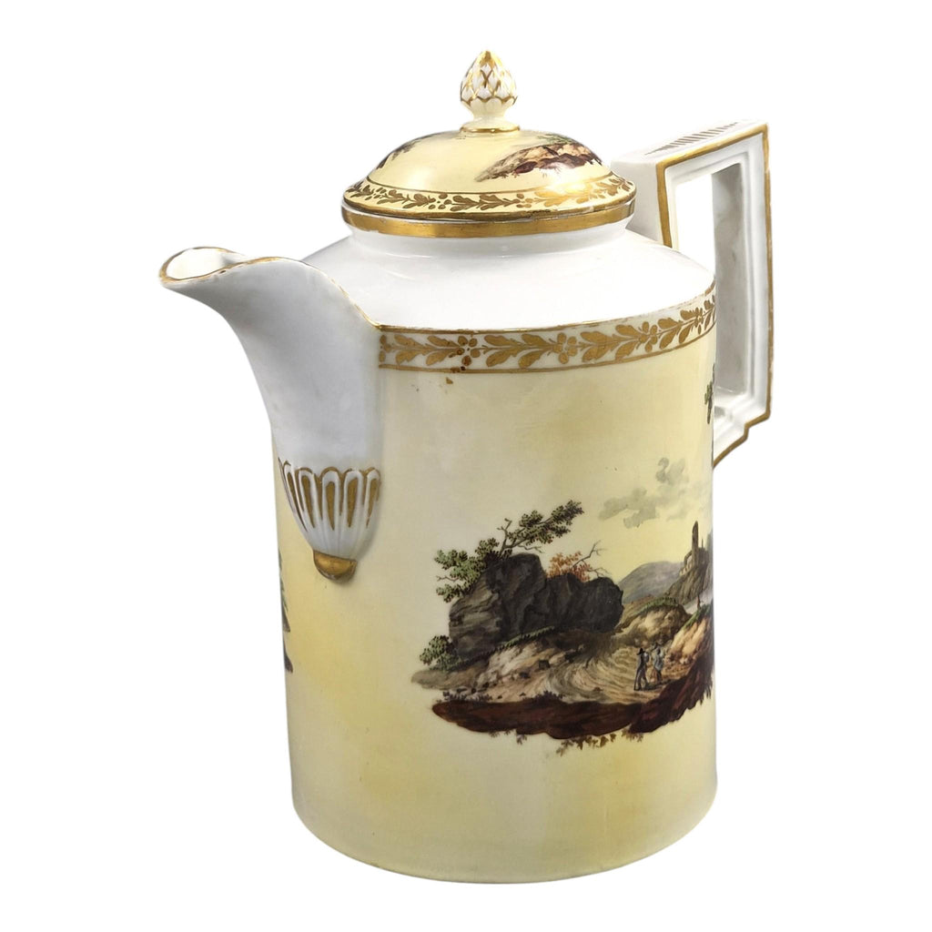 Furstenberg Porcelain Coffee Pot, Neoclassical Landscape Decoration, Germany c.1780-1790