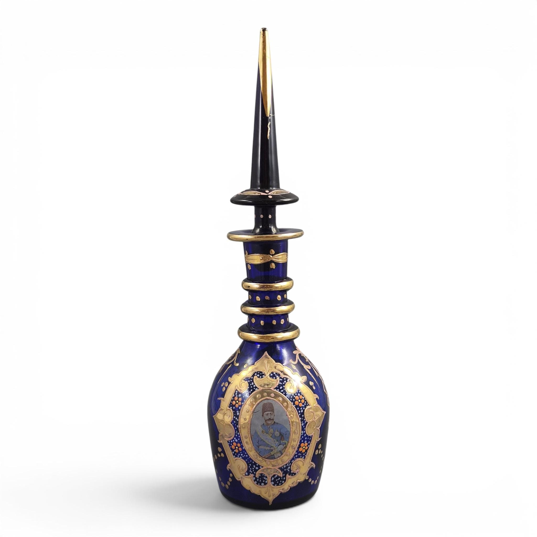 Antique Bohemian Cobalt Glass Decanter for the Qajar Market, c.1870-1890