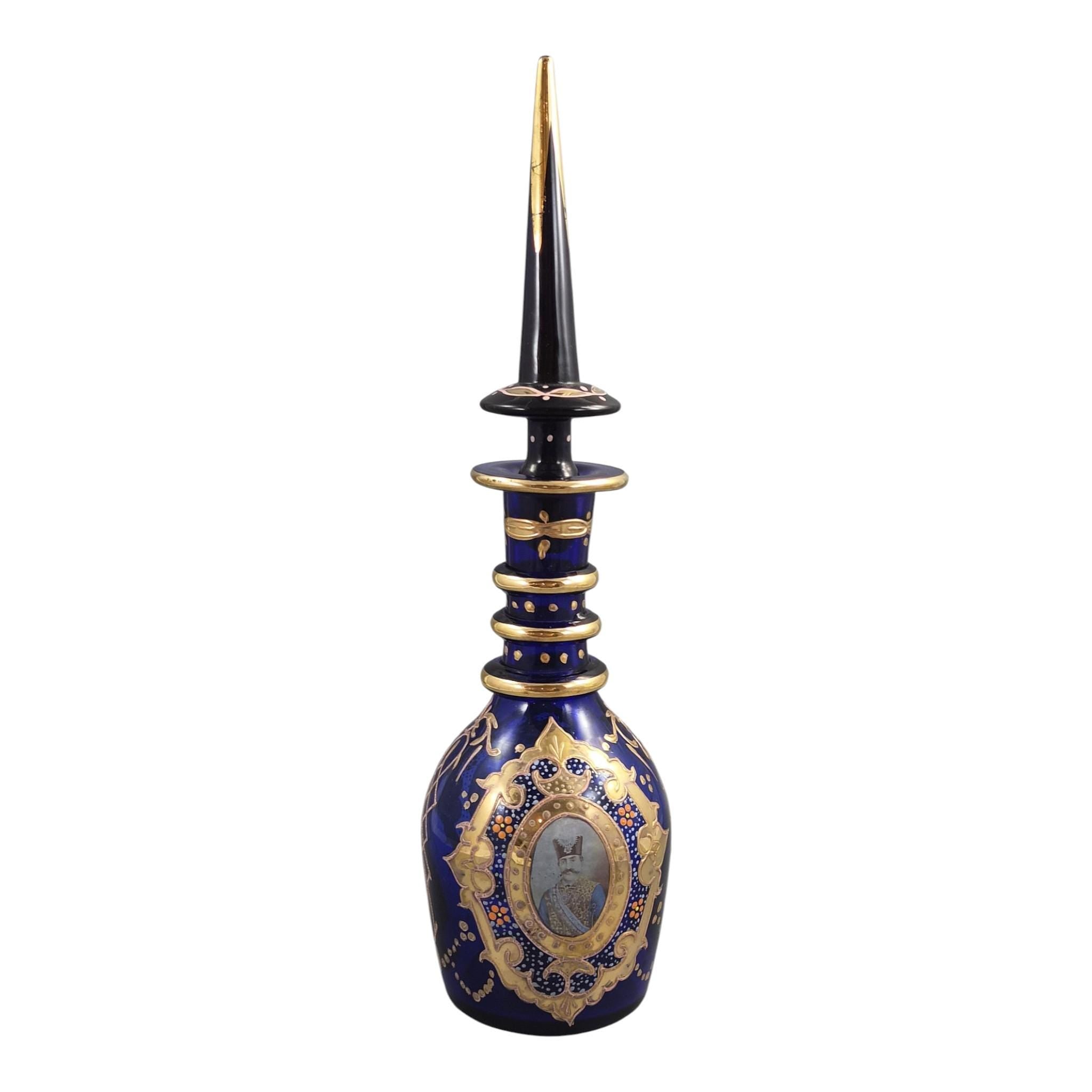 Antique Bohemian Cobalt Glass Decanter for the Qajar Market, c.1870-1890