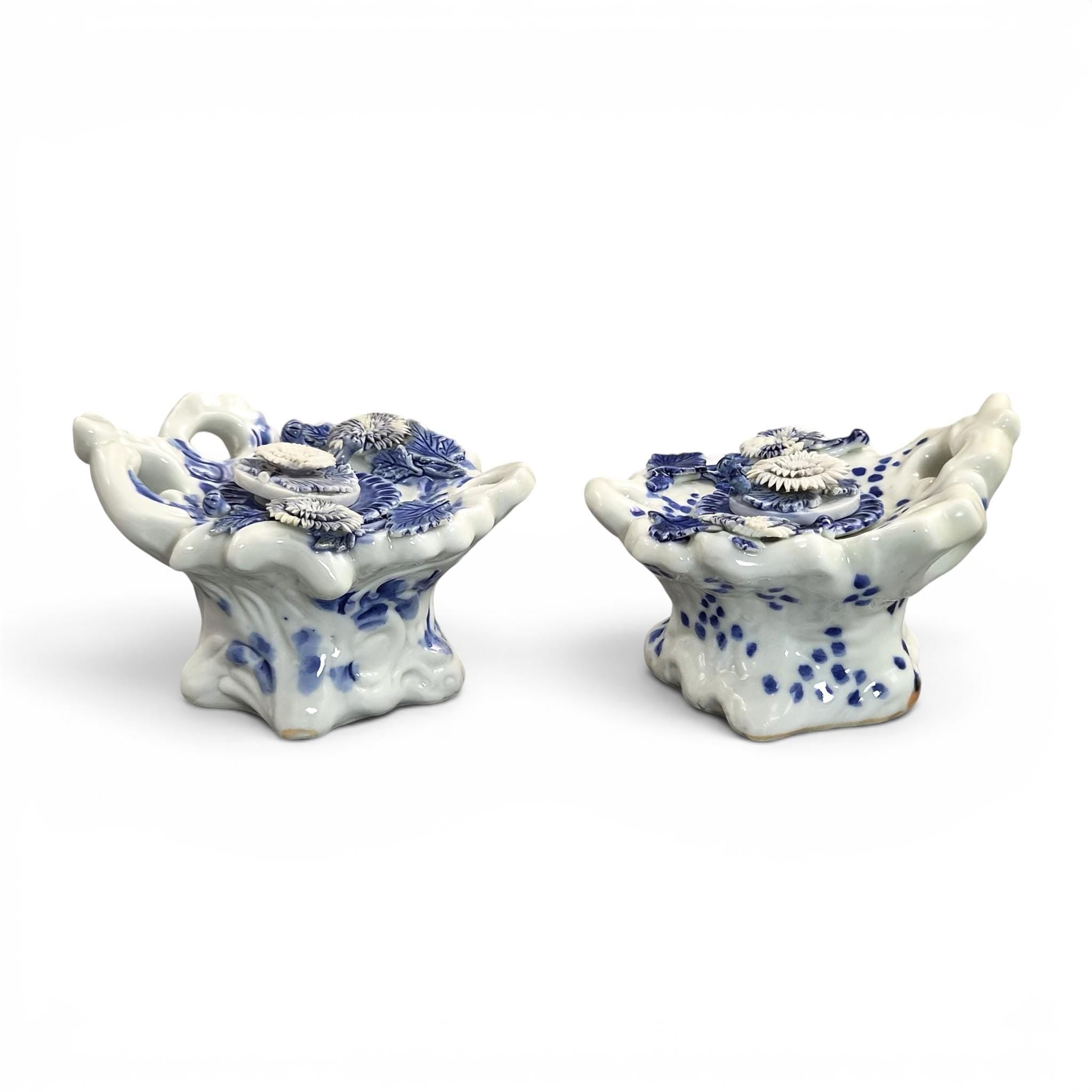 Rare Hirado Porcelain Chrysanthemum Inkwells Pair, Mikawachi Ware c.1850-1880