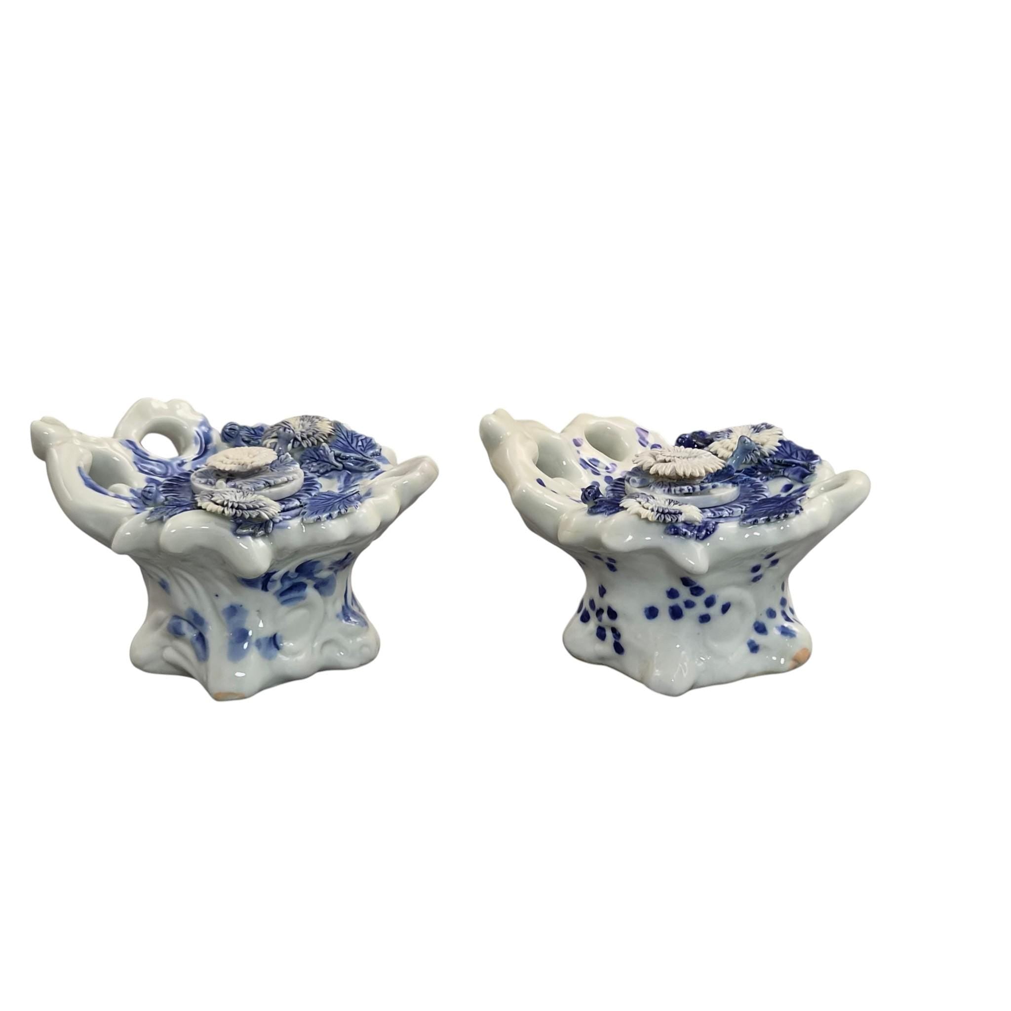 Rare Hirado Porcelain Chrysanthemum Inkwells Pair, Mikawachi Ware c.1850-1880