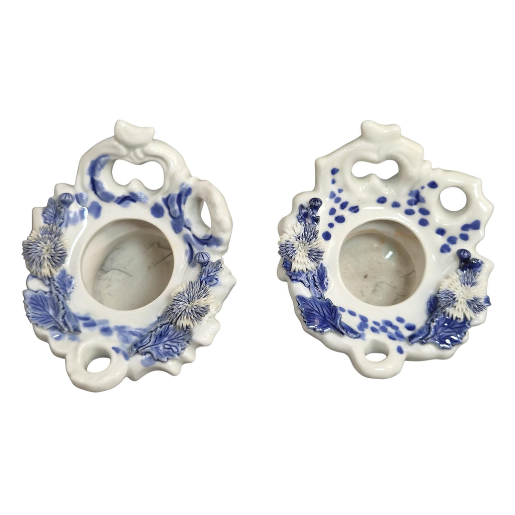 Rare Hirado Porcelain Chrysanthemum Inkwells Pair, Mikawachi Ware c.1850-1880