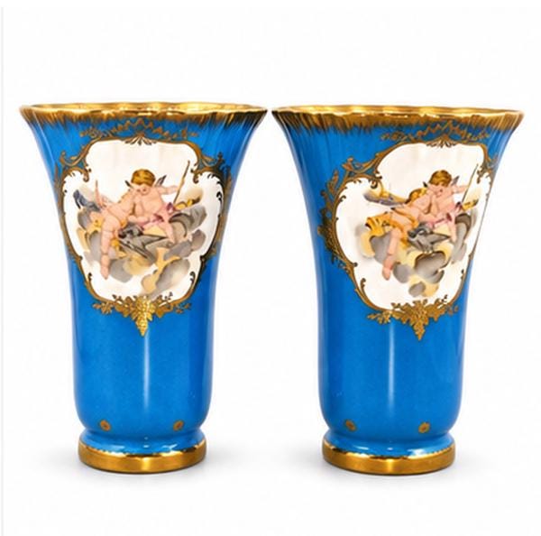 Antique Samson French Porcelain Vases, Bleu Céleste Sèvres Revival Pair, c.1860–1870