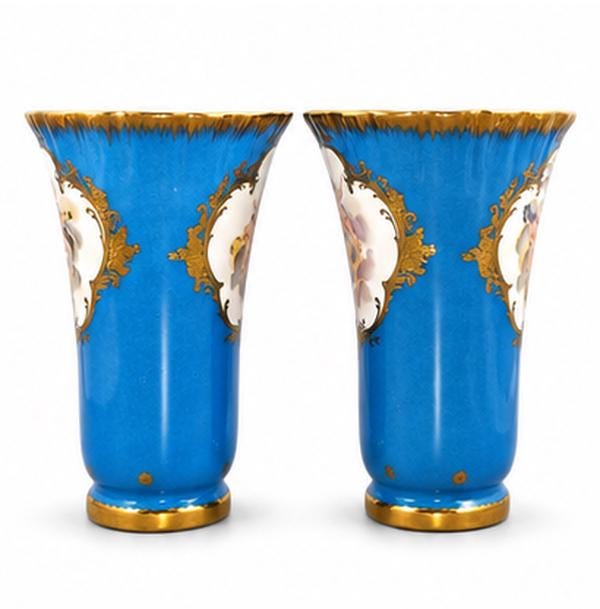 Antique Samson French Porcelain Vases, Bleu Céleste Sèvres Revival Pair, c.1860–1870