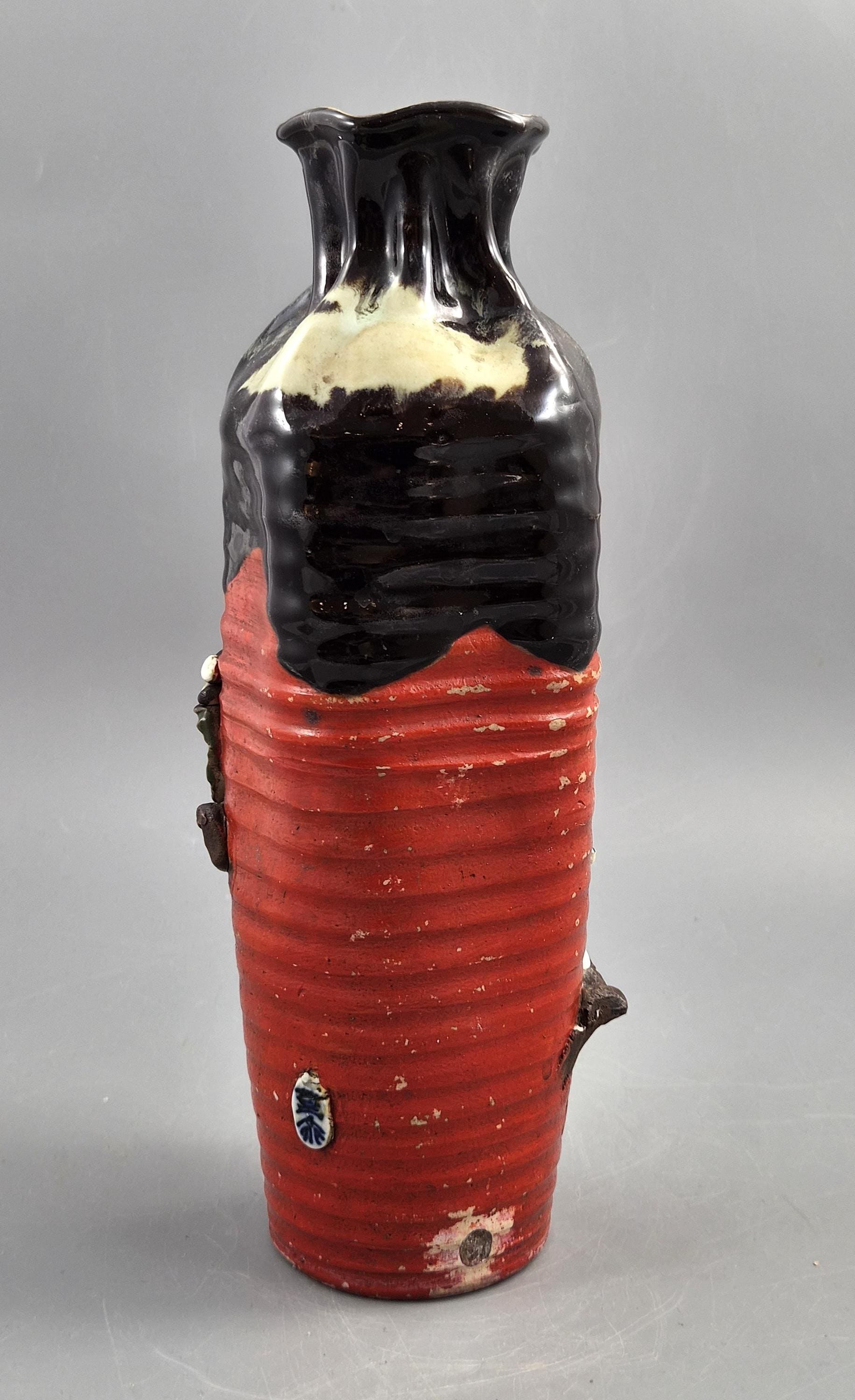 Tall Japanese Sumida Gawa Vase by Inoue Ryōsai, Sages on a Cliff, Meiji–Taishō c. 1900