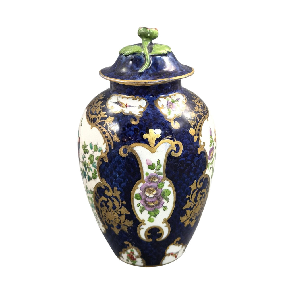 Booths Silicon China Covered Vase, Scale Blue Exotic Birds, c.1900