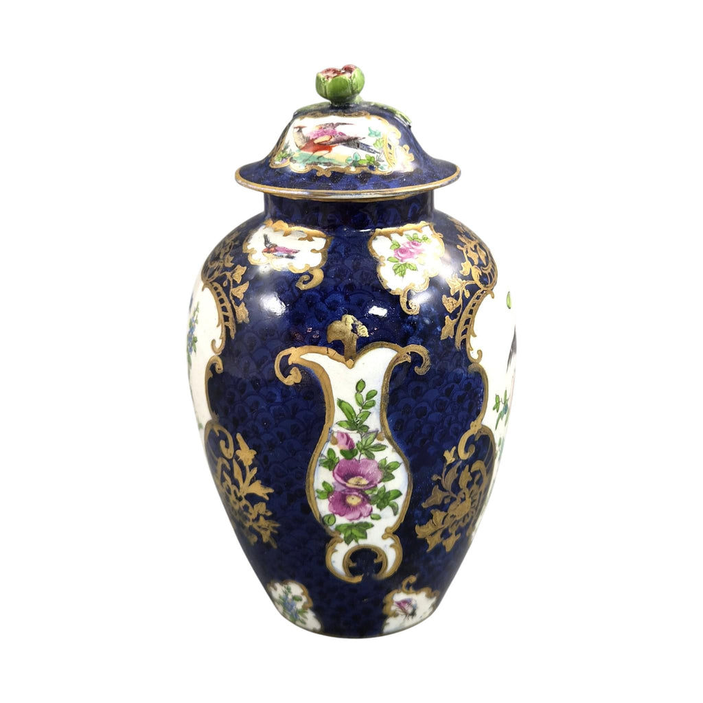 Booths Silicon China Covered Vase, Scale Blue Exotic Birds, c.1900