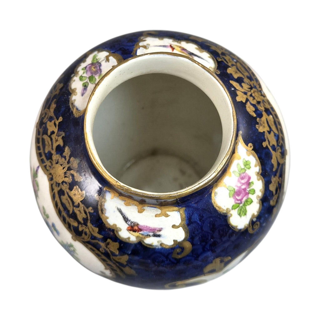 Booths Silicon China Covered Vase, Scale Blue Exotic Birds, c.1900