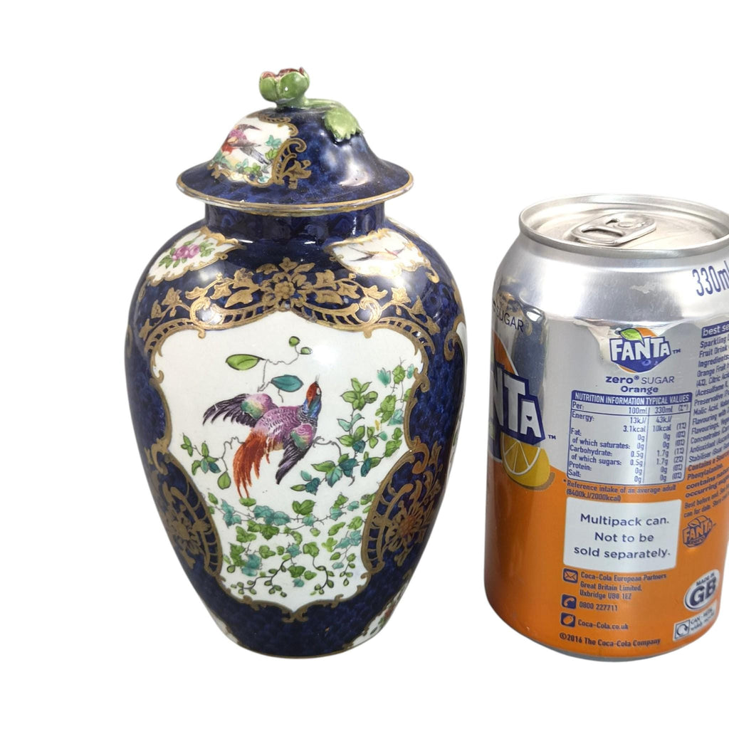 Booths Silicon China Covered Vase, Scale Blue Exotic Birds, c.1900