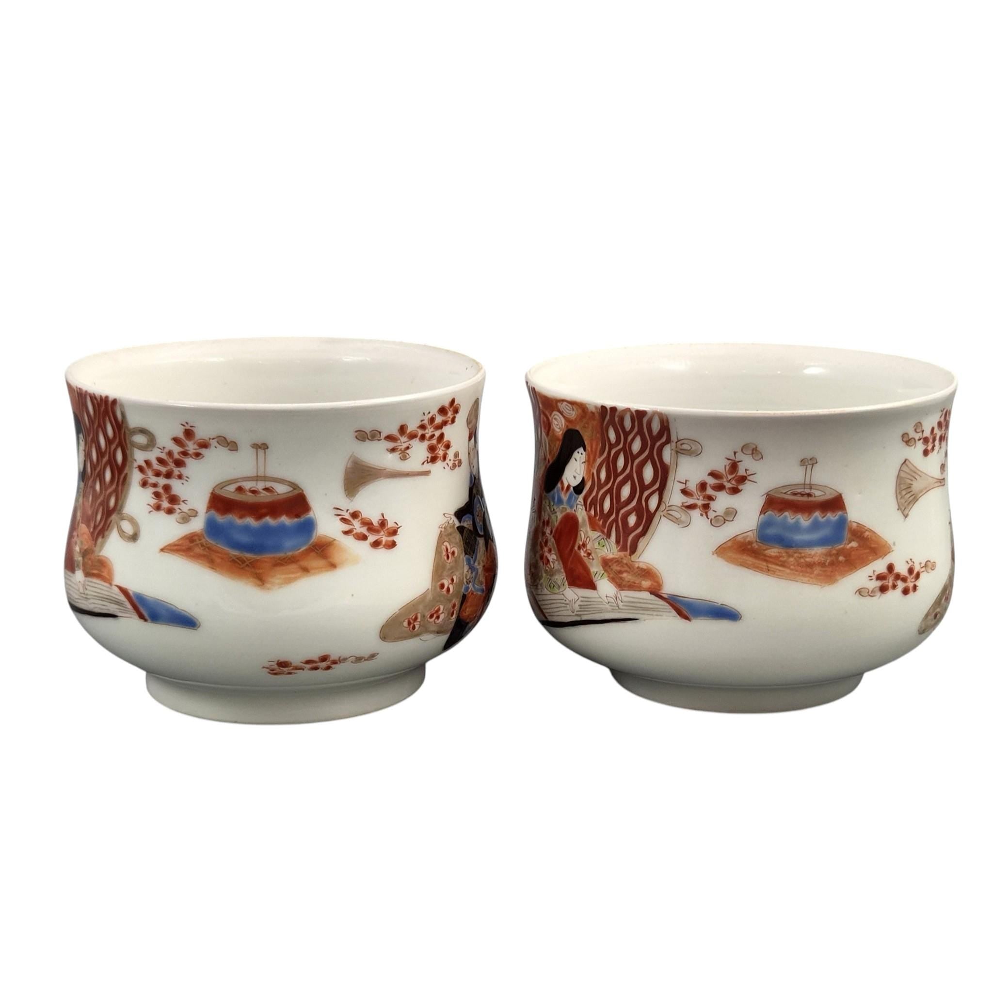 Rare Japanese Imari sencha tea cups by Gyokushi, Ginshōtei studio, c.1890