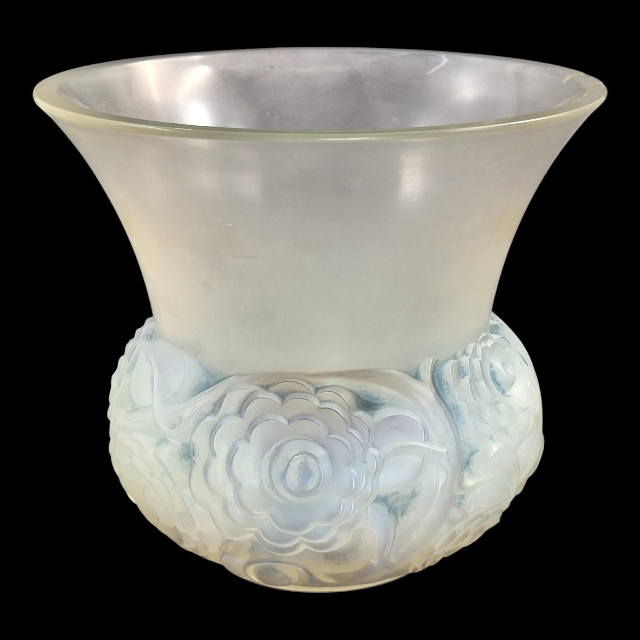 Lalique Renoncules opalescent glass vase, blue tone, France, mid-20th century