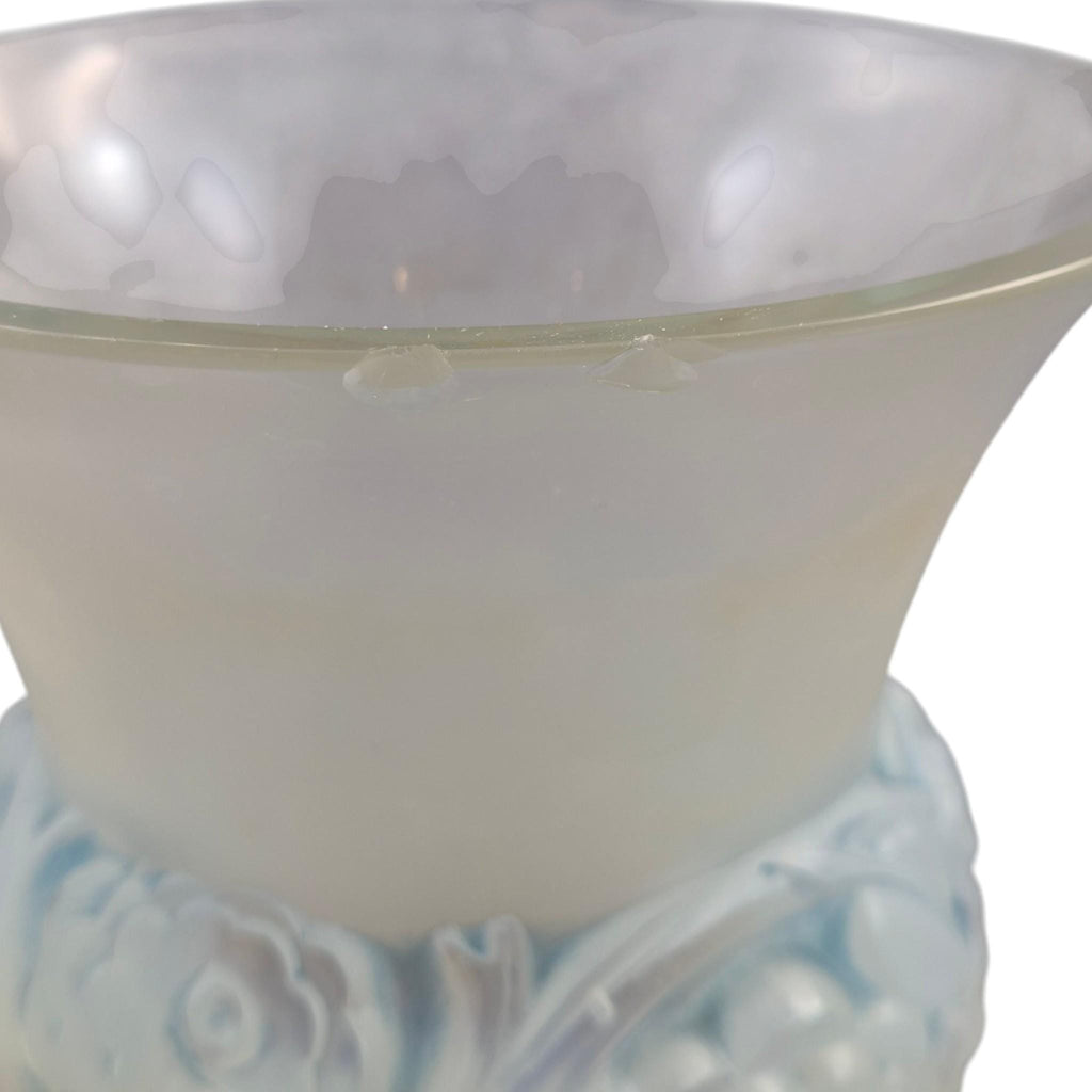 Lalique Renoncules opalescent glass vase, blue tone, France, mid-20th century
