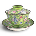 Antique Chinese Canton enamel gaiwan tea set, Qing dynasty, c. 1850–1860