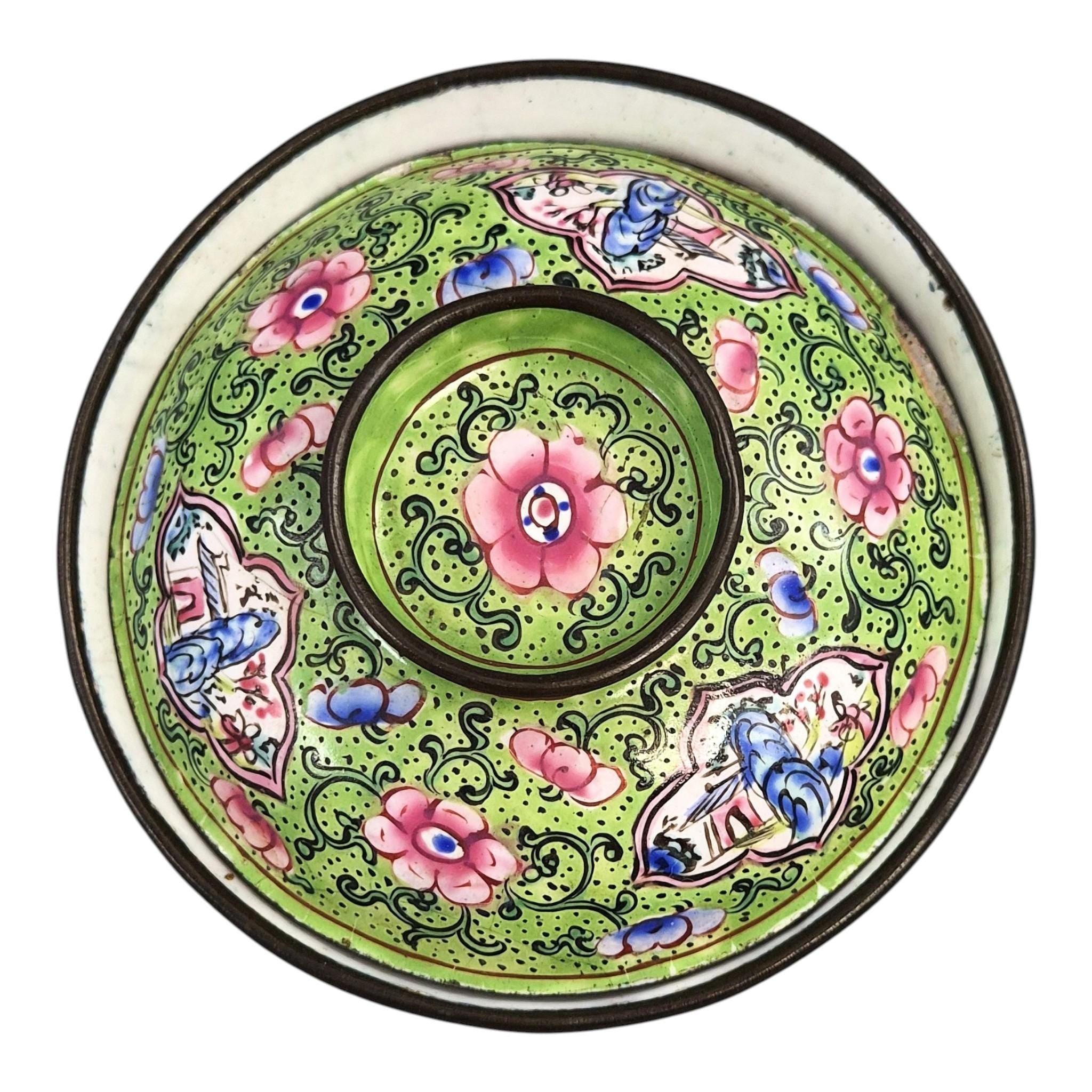 Antique Chinese Canton enamel gaiwan tea set, Qing dynasty, c. 1850–1860