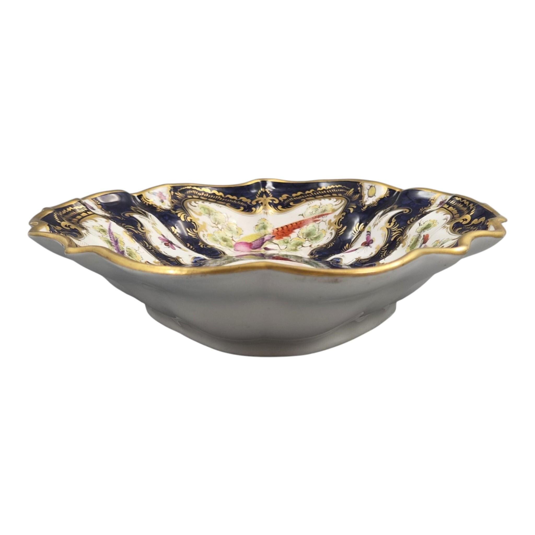 Royal Worcester Blue Scale Dessert Dish, Exotic Birds & Insects, 1901