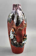 Japanese Sumida Gawa Vase Signed Ban-ni, Sage and Karako, Lavender Flambé, Meiji c.1900