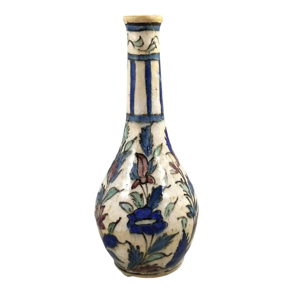 Rare Qajar Pottery Bottle Vase with Portrait Decoration, c.1850-1880