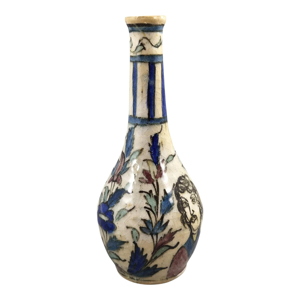 Rare Qajar Pottery Bottle Vase with Portrait Decoration, c.1850-1880