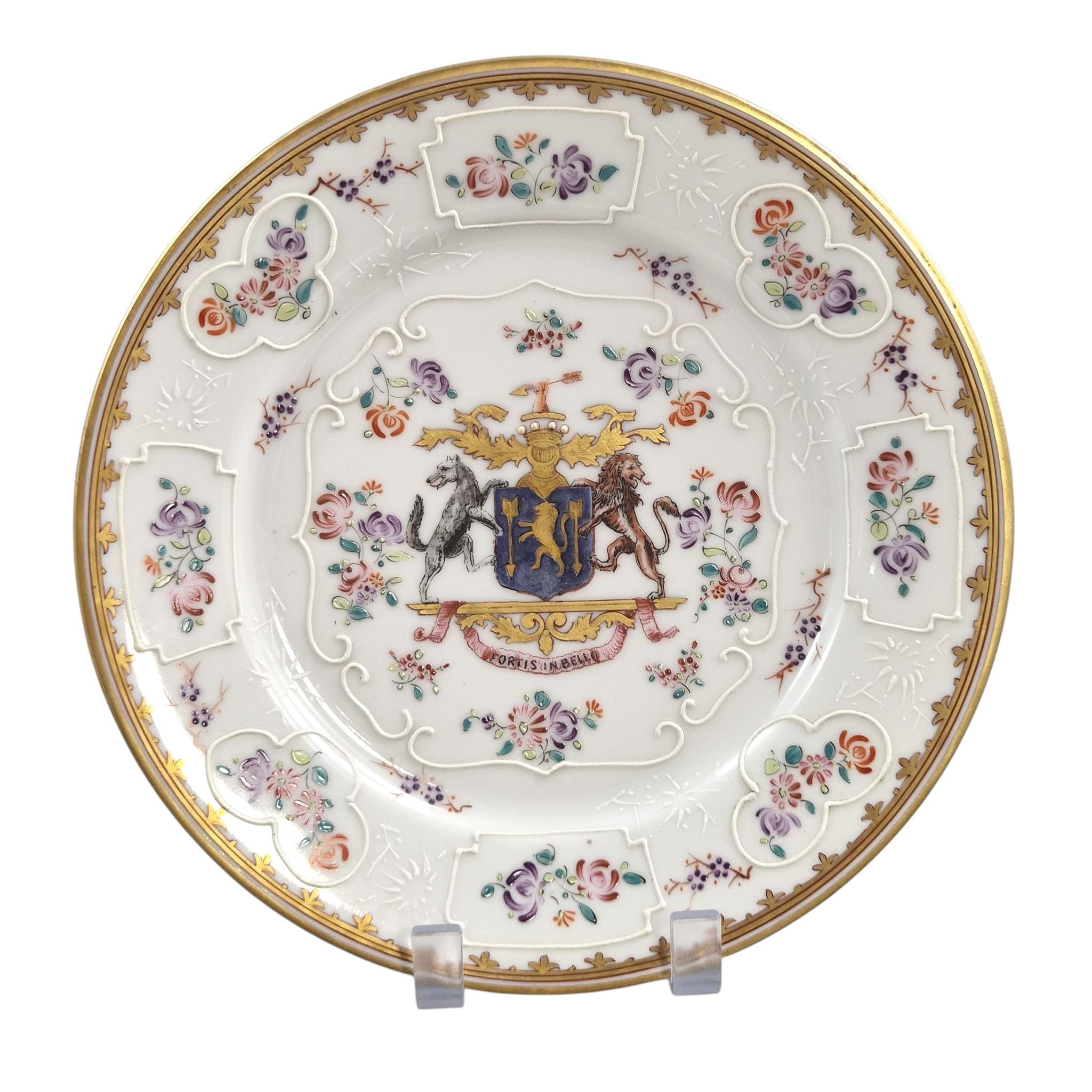 Edmé Samson Armorial Porcelain Plates Pair, Chinese Export Style, c.1890