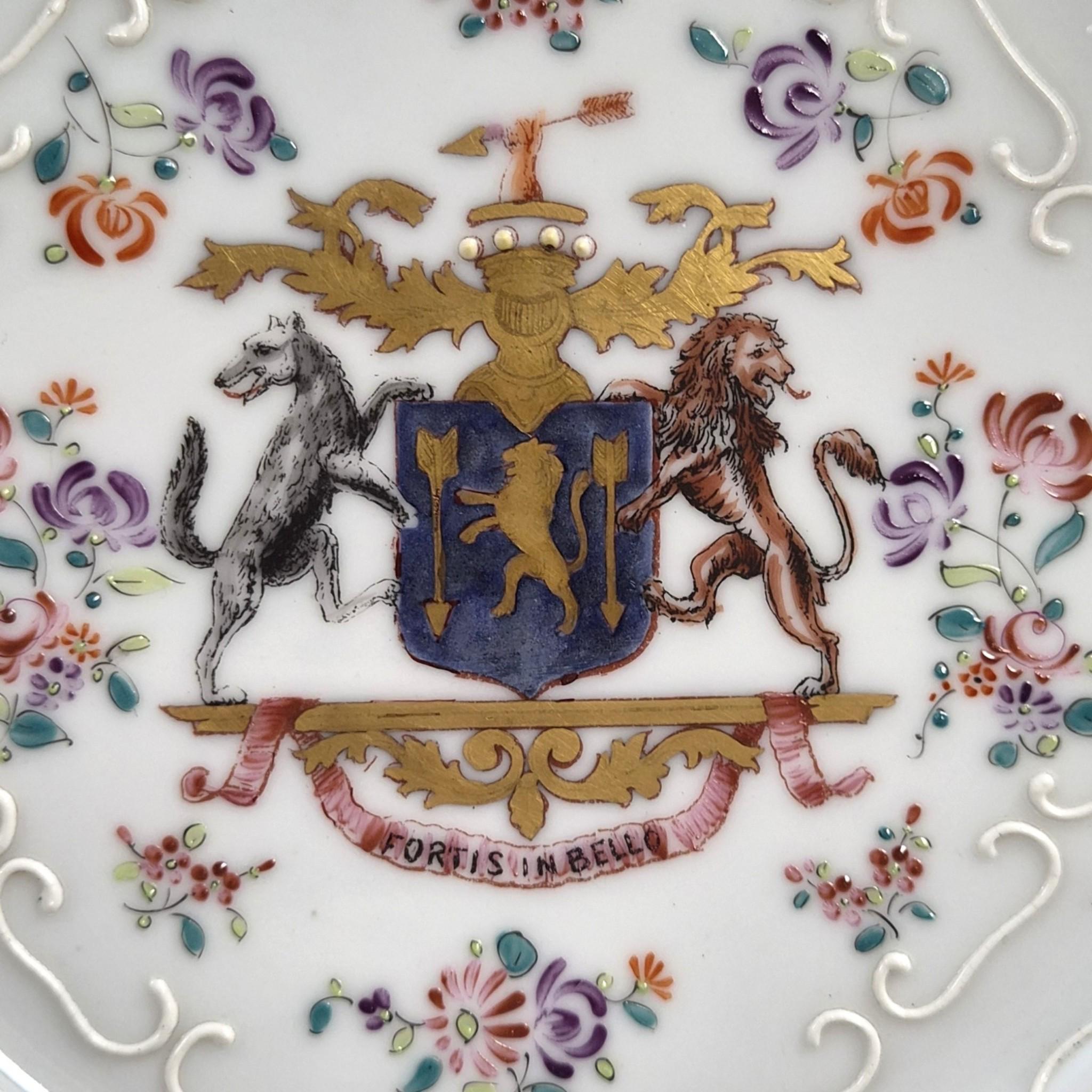 Edmé Samson Armorial Porcelain Plates Pair, Chinese Export Style, c.1890