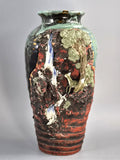 Japanese Sumida Gawa Sculptural Landscape Vase With Stag, Waterfall And Tree, Meiji–taishō
