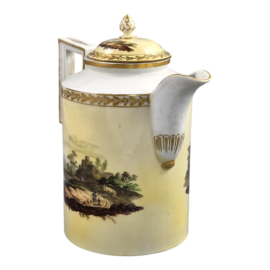 Furstenberg Porcelain Coffee Pot, Neoclassical Landscape Decoration, Germany c.1780-1790
