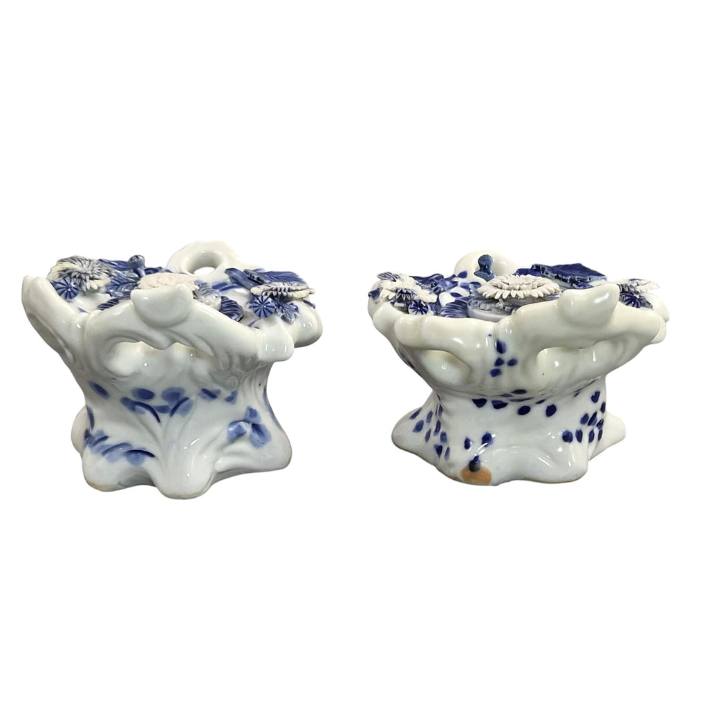 Rare Hirado Porcelain Chrysanthemum Inkwells Pair, Mikawachi Ware c.1850-1880