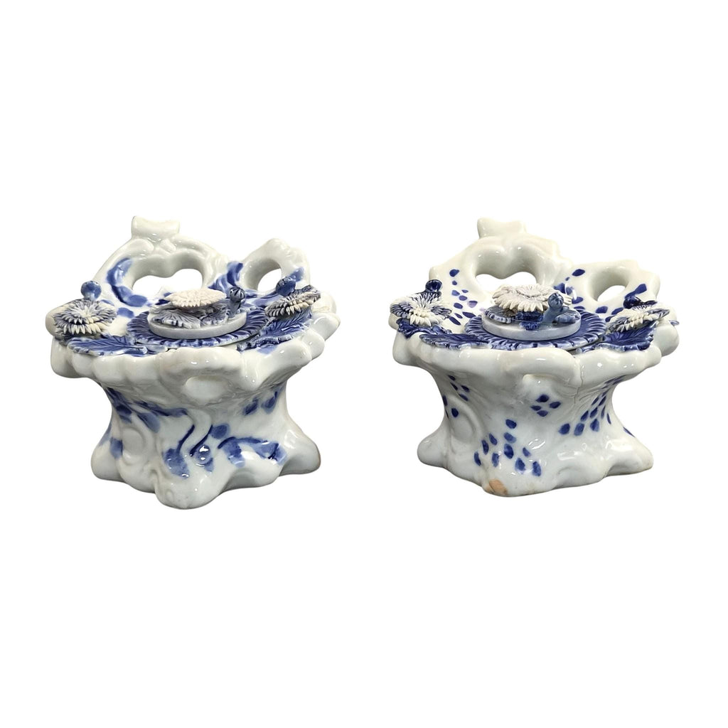 Rare Hirado Porcelain Chrysanthemum Inkwells Pair, Mikawachi Ware c.1850-1880