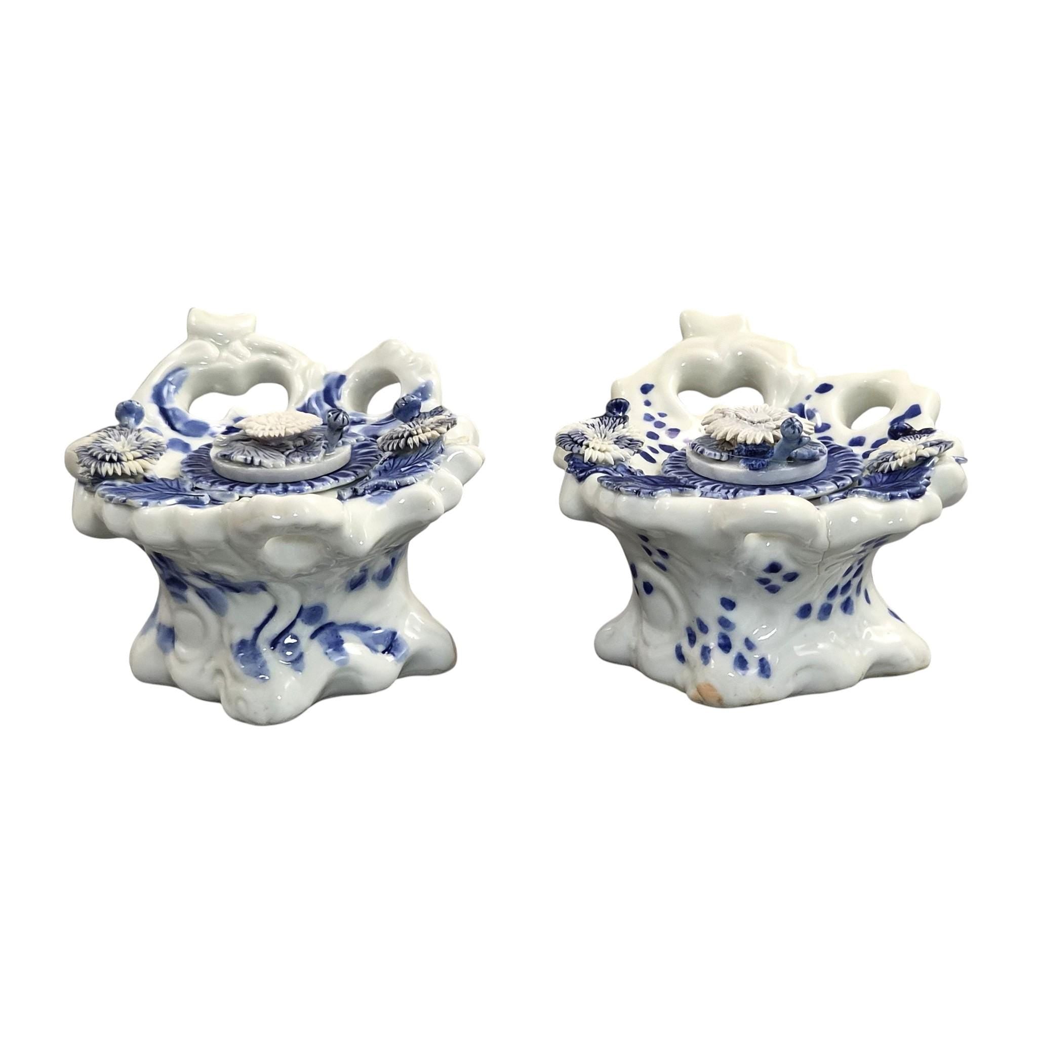 Rare Hirado Porcelain Chrysanthemum Inkwells Pair, Mikawachi Ware c.1850-1880