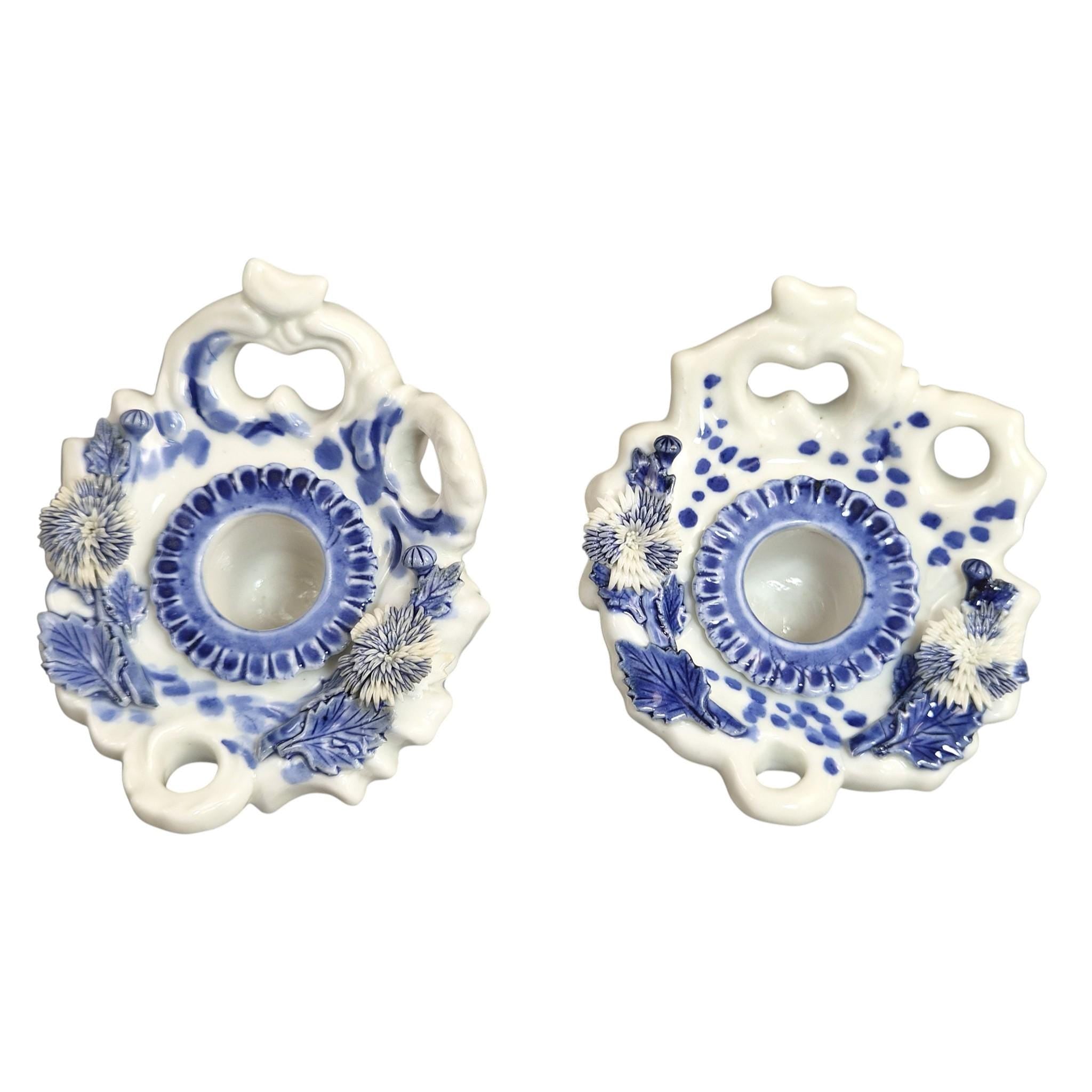 Rare Hirado Porcelain Chrysanthemum Inkwells Pair, Mikawachi Ware c.1850-1880