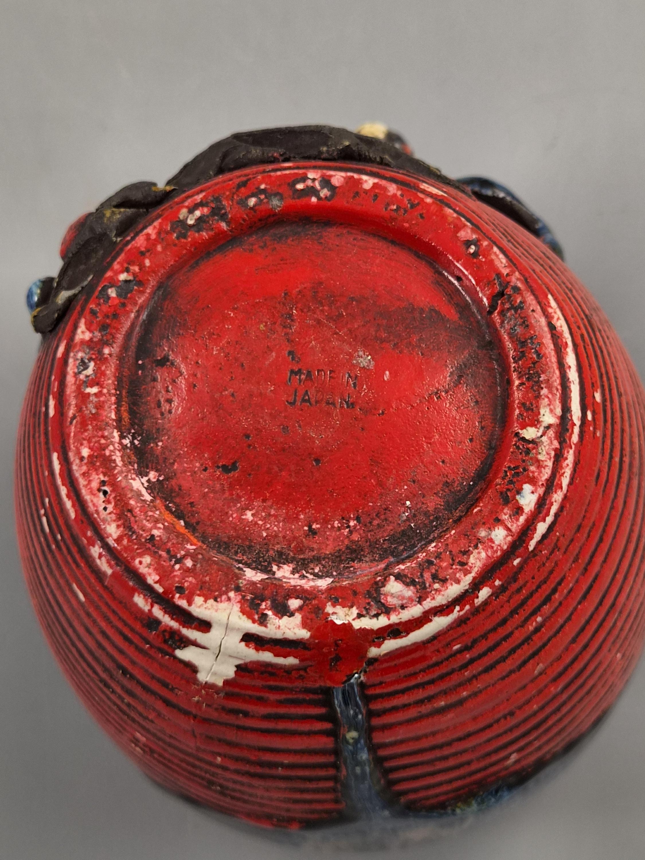 Japanese Sumida Gawa Jar Vase, Climbing Figure, Blue Flambé Glaze, Taishō–Shōwa c.1920–30s