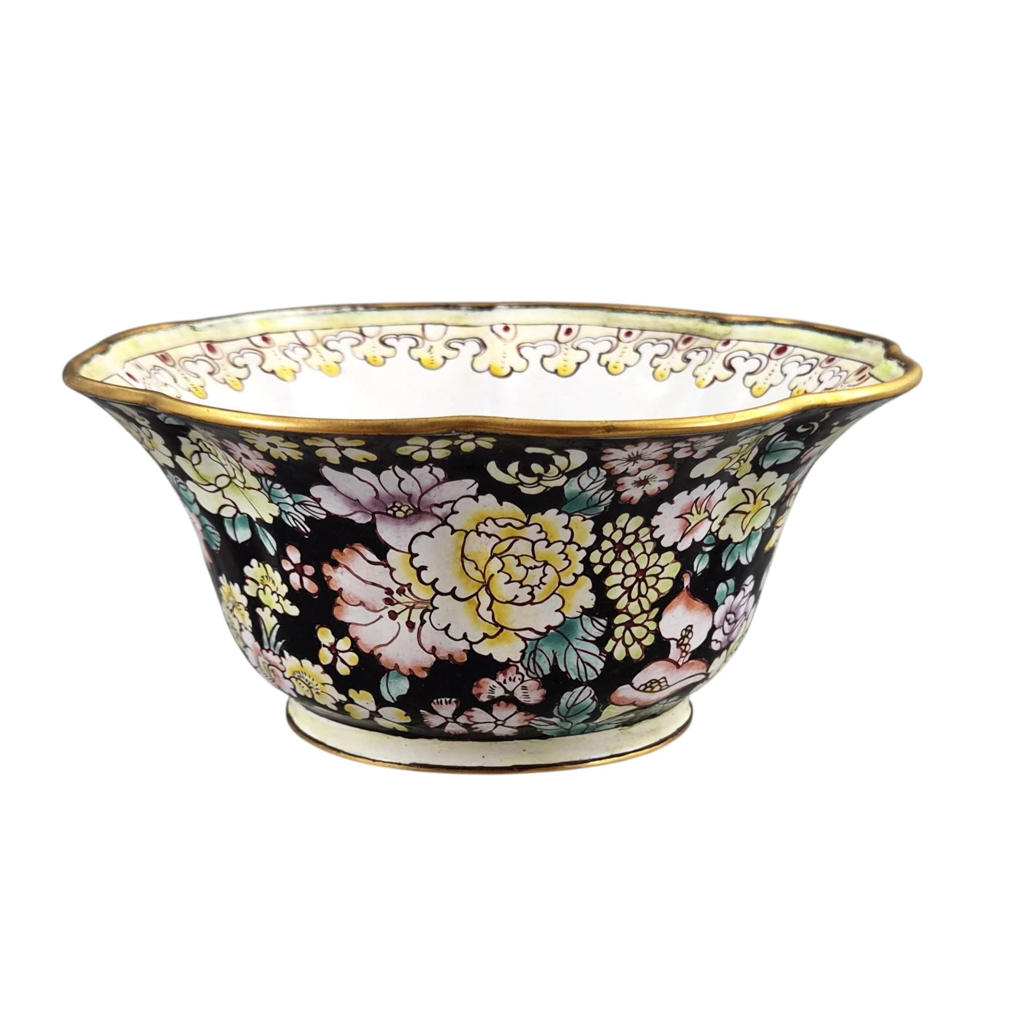Chinese Canton Famille Noire Enamel-on-Copper Export Bowl, c. 1885-1905