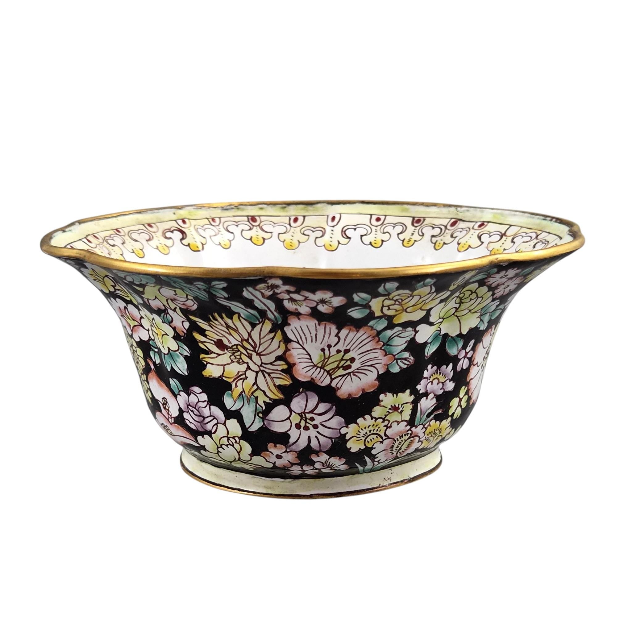 Chinese Canton Famille Noire Enamel-on-Copper Export Bowl, c. 1885-1905