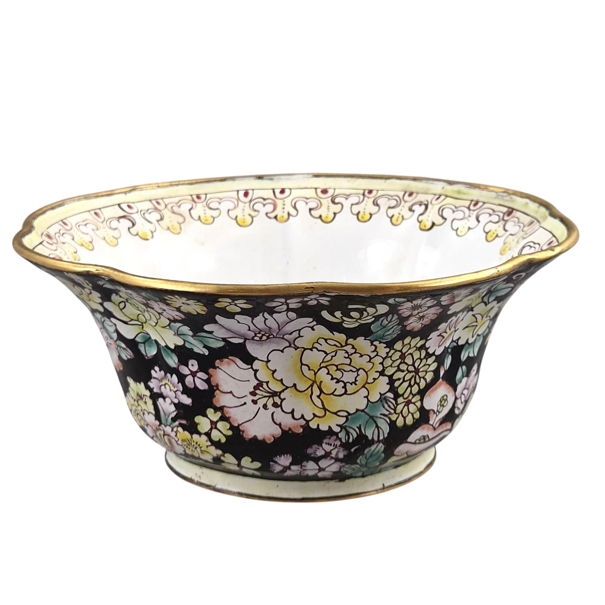 Chinese Canton Famille Noire Enamel-on-Copper Export Bowl, c. 1885-1905