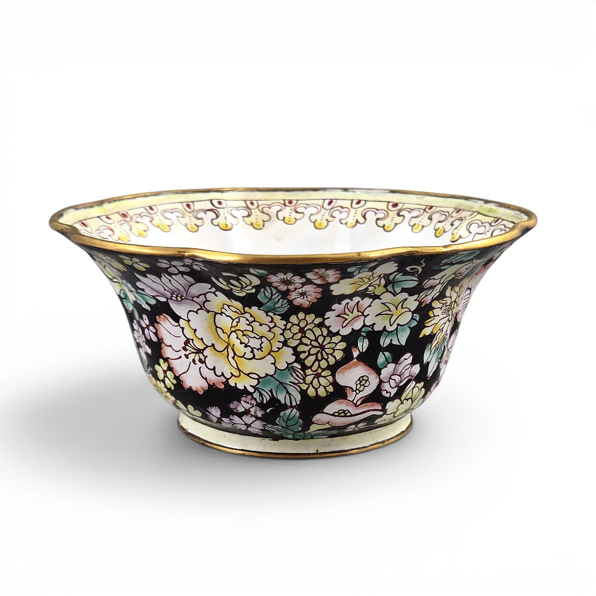 Chinese Canton Famille Noire Enamel-on-Copper Export Bowl, c. 1885-1905