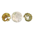 Chinese Hand-Carved Stone Amulets in Archaic Style (Fangu), Qilin Bi Disc, Chilong Dragon & Carp