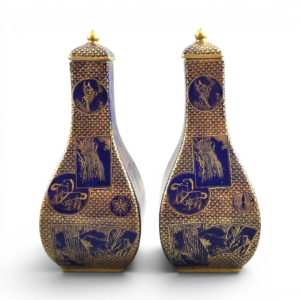 Rare Pair Mason's Patent Ironstone Mazarine Blue Vases Pattern 1566 c1830-48