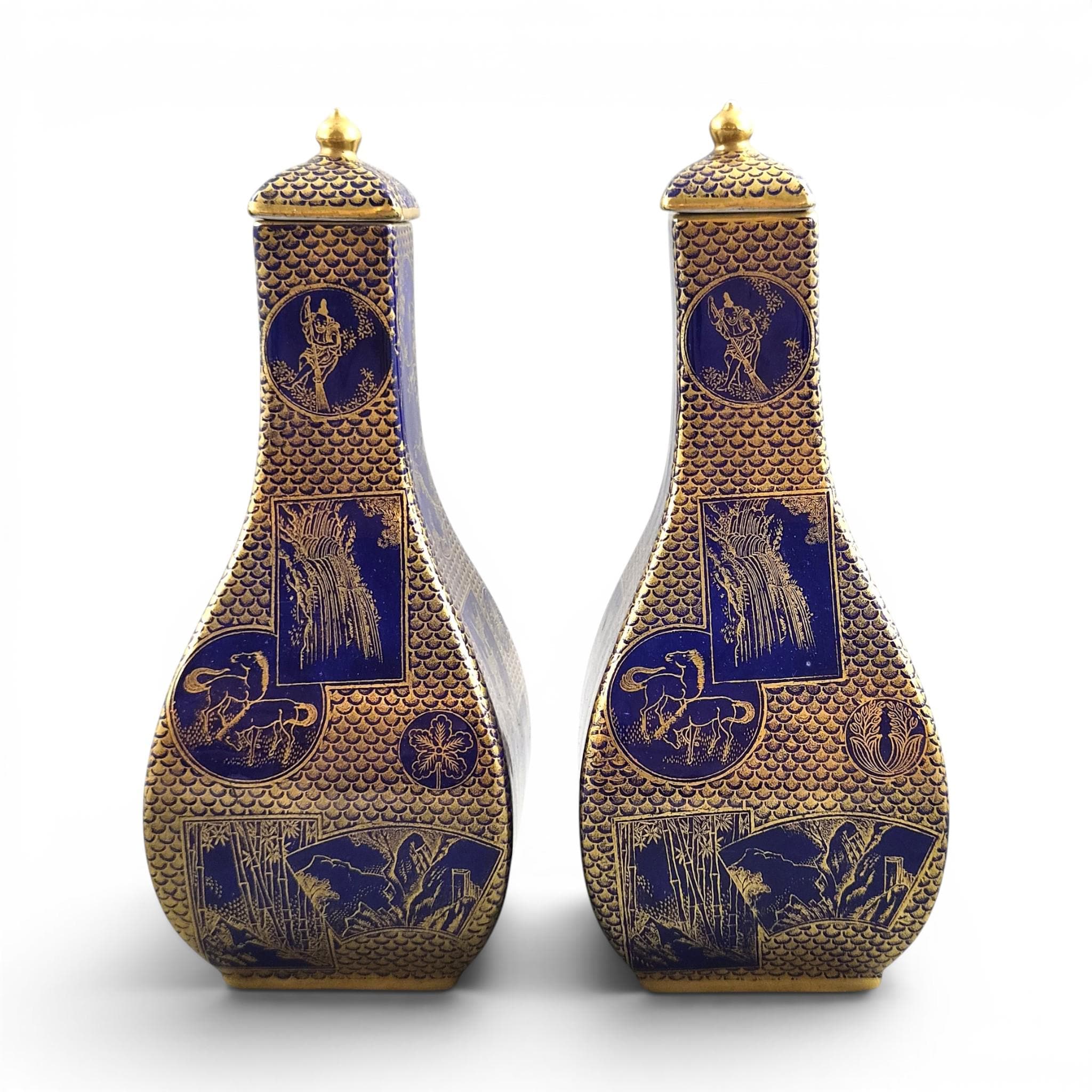 Rare Pair Mason's Patent Ironstone Mazarine Blue Vases Pattern 1566 c1830-48