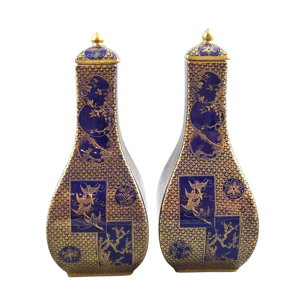 Rare Pair Mason's Patent Ironstone Mazarine Blue Vases Pattern 1566 c1830-48