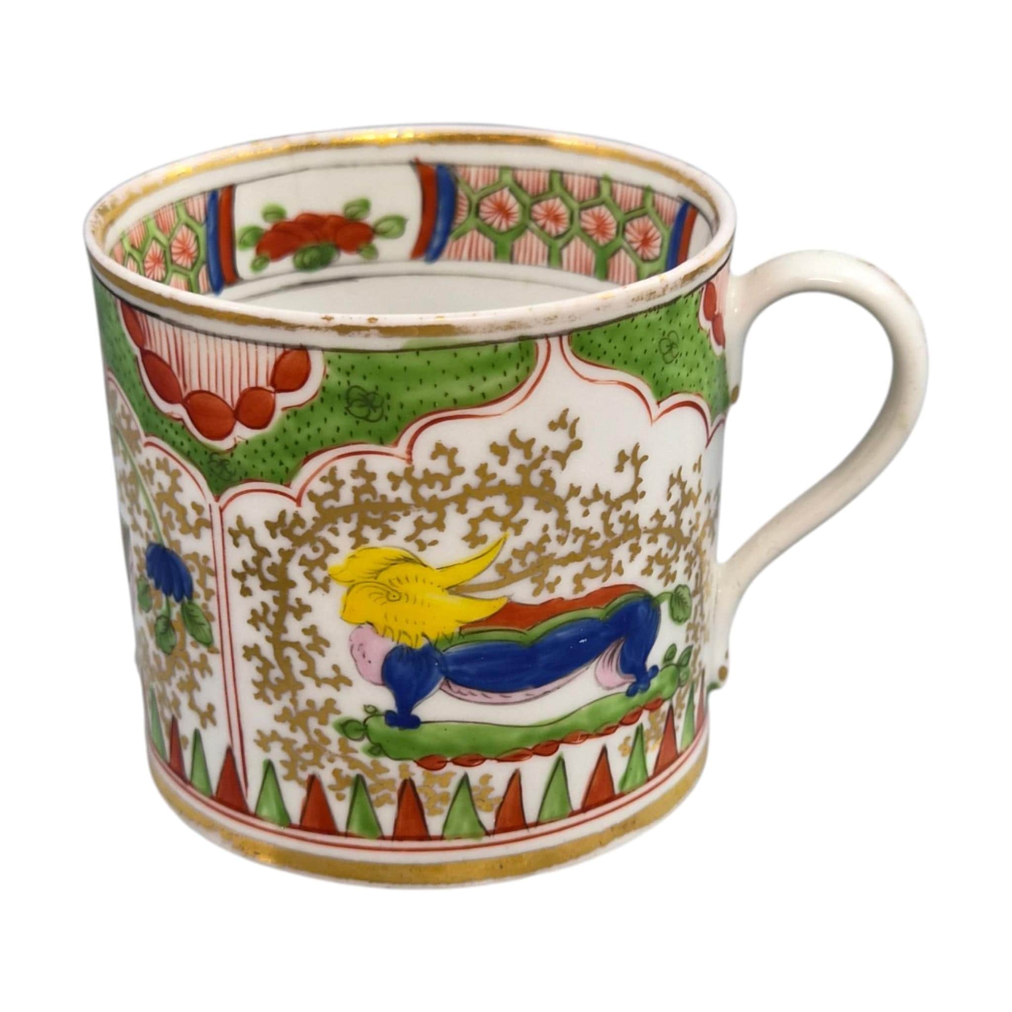 Worcester Dragon in Compartments Coffee Cup and Saucer, c.1820