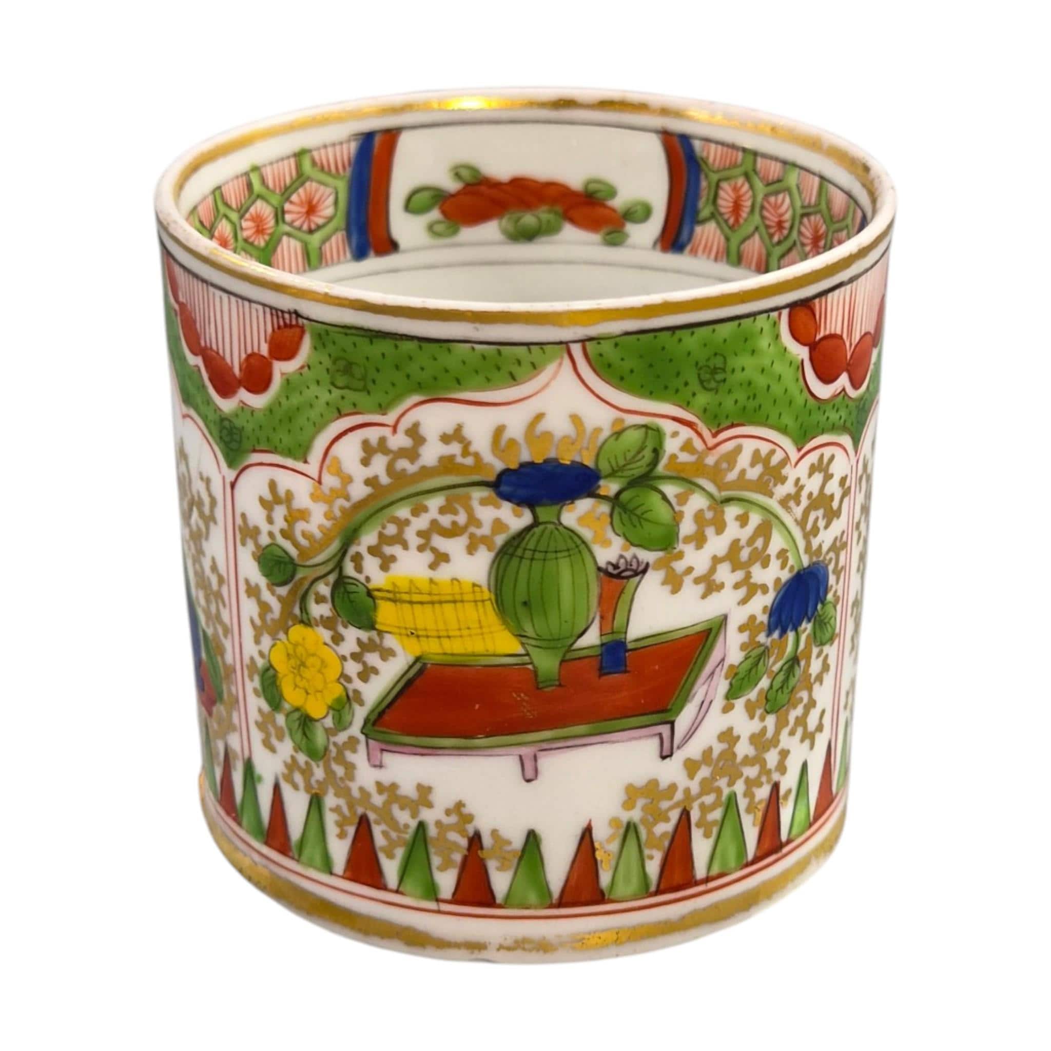 Worcester Dragon in Compartments Coffee Cup and Saucer, c.1820