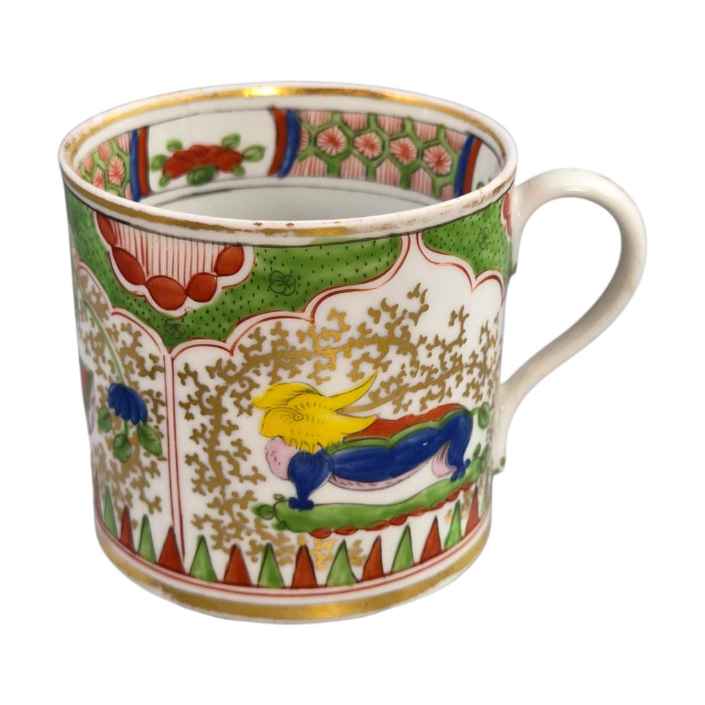 Worcester Dragon in Compartments Coffee Cup and Saucer, c.1820
