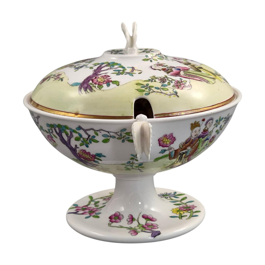 Rare Spode Felspar Porcelain Butterfly Handled Covered Pedestal Bowl c1821 Chinoiserie