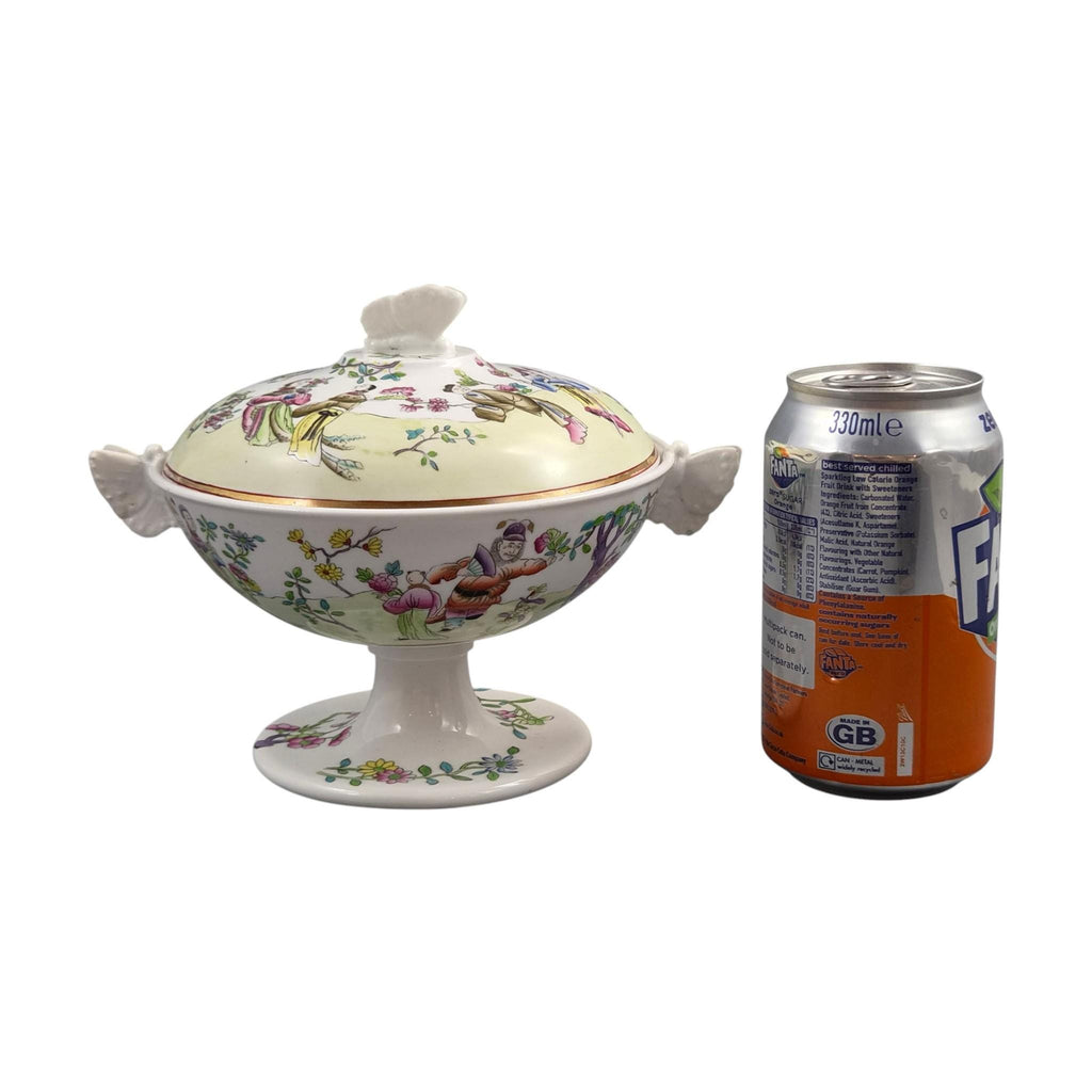 Rare Spode Felspar Porcelain Butterfly Handled Covered Pedestal Bowl c1821 Chinoiserie